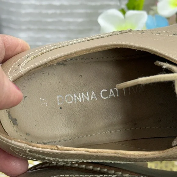 (E) DONNA CATTIVA Women's Platform Oxford Shoes leather with Laces,Size 7/6.5USA - Picture 9 of 13